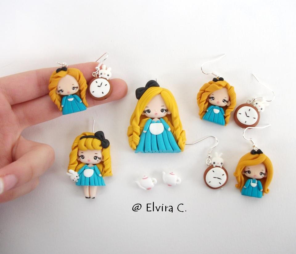 Alice in wonderland polymer clay jewelry by elvira-creations