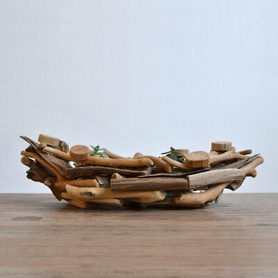 居慢生活 纯手工木质船型花盆景观摆件实木花器创意多肉盆栽装饰
