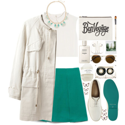 A fashion look from April 2015 featuring sleeveless tops, white jacket and travel bag. Browse and shop related looks.