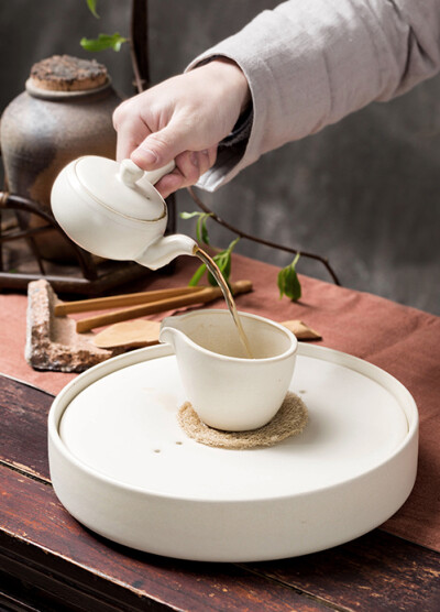 空空茶道陶瓷小圆茶盘茶海托盘 下班肥家喜欢耍一耍功夫茶