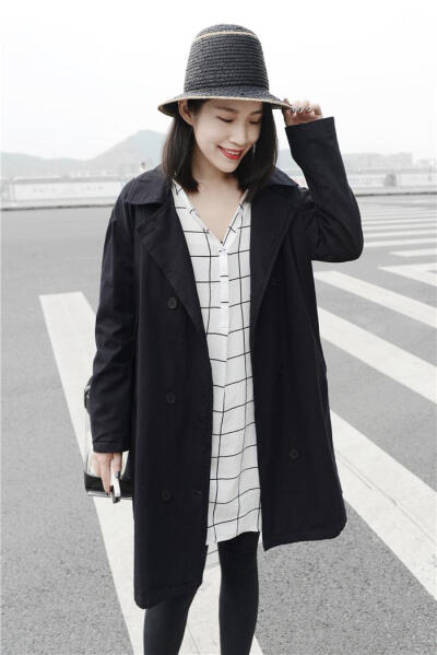 NSDX 韩国订单 斜纹帆布 宽松休闲 长款风衣外套