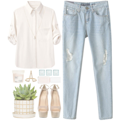 A fashion look from January 2015 featuring roll top, loose fit jeans and peeptoe shoes. Browse and shop related looks.