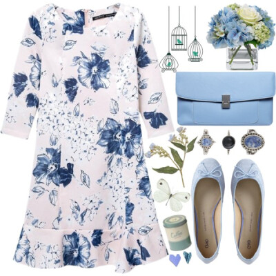 A fashion look from April 2015 featuring 3/4 sleeve dress, ballet flats and blue purse. Browse and shop related looks.