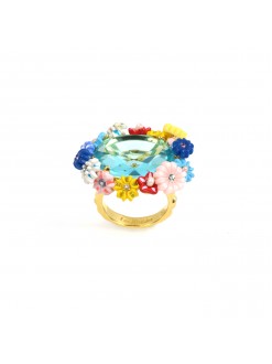 Bague petites fleurs et pierre bleue