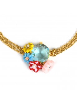 Bracelet petites fleurs et pierre bleue