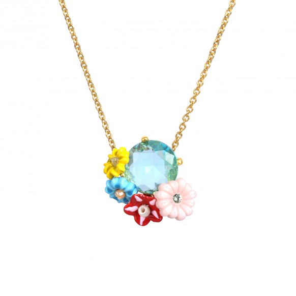 Collier petites fleurs et pierre bleue