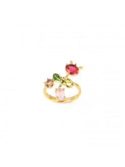 Bague structurée clochette de muguet rose et verre taillé