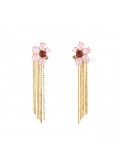 Boucles d'oreilles demie marguerite rose et cascade de chaînes