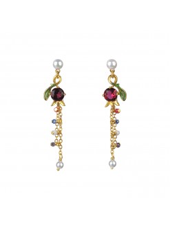 Boucles d'oreilles muguet fuchsia et pampilles