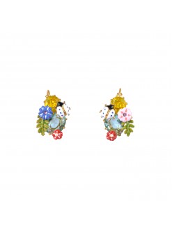 Boucles d'oreilles petites fleurs, coccinelle et verre taillé