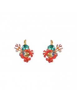 Boucles d'oreilles petit crabe, corail et verre taillé