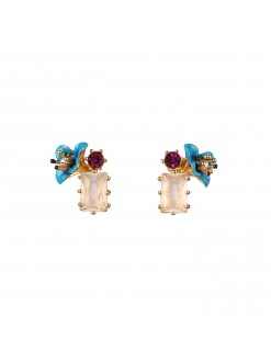 Boucles d'oreilles fleur imaginaire bleue et verre taillé