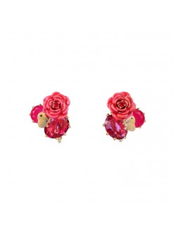 Boucles d'oreilles clip rose, papillon et verre taillé