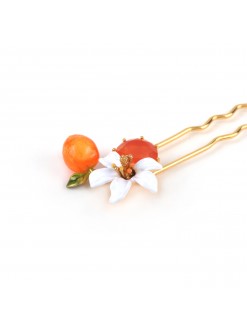 Epingle cheveux fleur d'oranger, orange et verre taillé