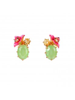 Boucles d'oreilles fleur imaginaire rose et verre taillé