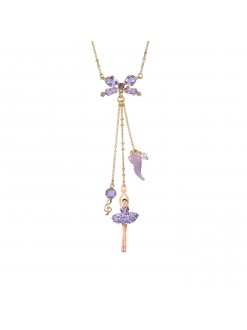 Collier ballerine et clef de Sol tutu pavé de strass lilas