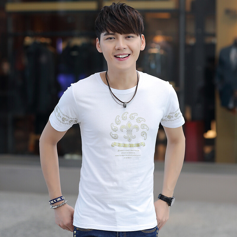 夏季新款男装韩版时尚休闲短袖T恤男式修身纯棉打底衫男士全棉T恤