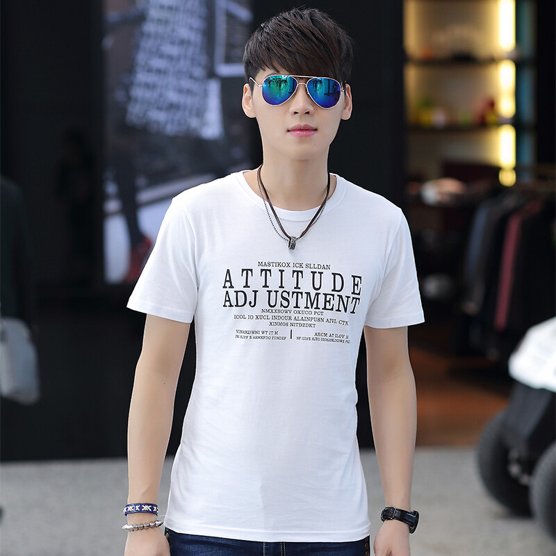 夏装新款男士短袖T恤时尚休闲子母印花男式短袖打底衫纯棉修身T恤