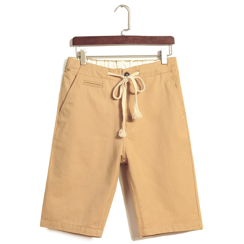 夏装新款男式休闲裤修身纯棉直筒裤男士薄款五分裤韩版系绳男中裤