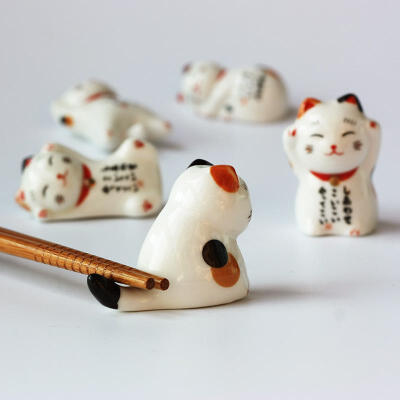 和光小筑 日式和风招财猫 陶瓷筷子架 zakka 拍照道具 猫摆件筷托