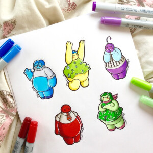 Baymax dressed as the characters from Inside Out!