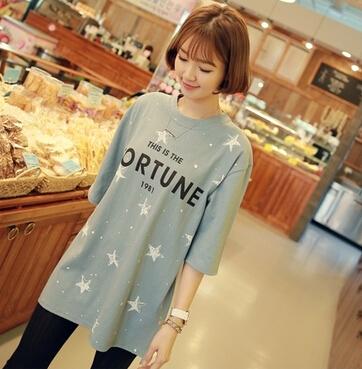 2015夏字母印花T恤宽松星星图案短袖Clicknfunny韩国女装