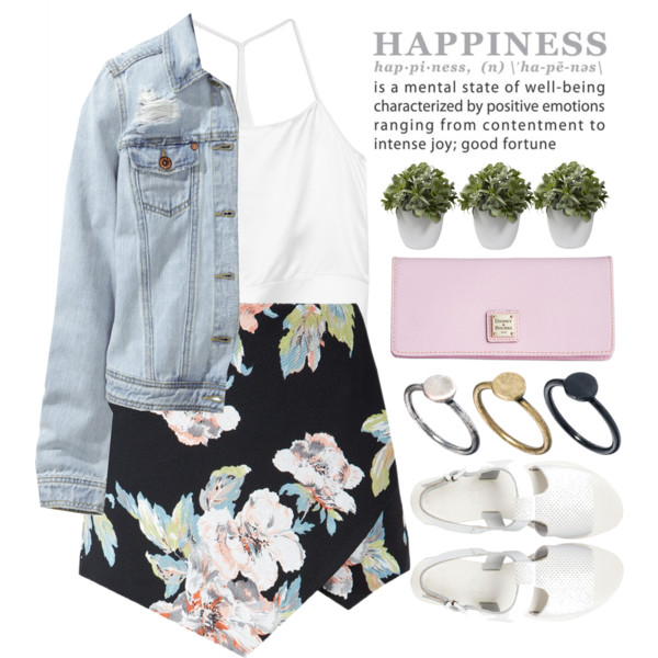 A fashion look from April 2015 featuring strappy top, blue jean jacket and golf skirts. Browse and shop related looks.