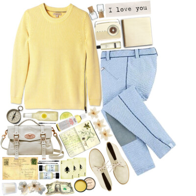 A fashion look from June 2014 featuring pastel sweaters, beige booties and perfume fragrances. Browse and shop related looks.