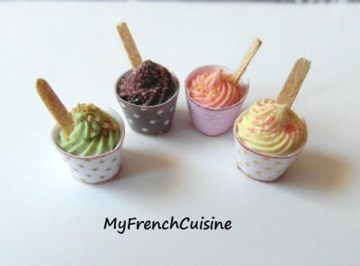 4 Ice Cream Cups Handmade miniature food