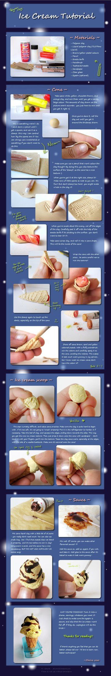 A LOOONG Ice Cream Tutorial by Zhoira on deviantART. Polymer clay miniature food.