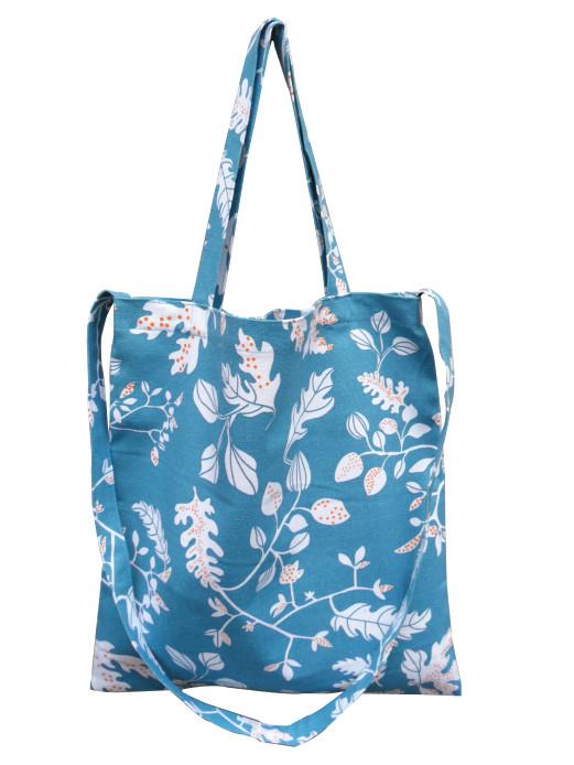 L&amp;E蓝色抽象树叶 手工帆布包 购物袋 单肩斜挎包