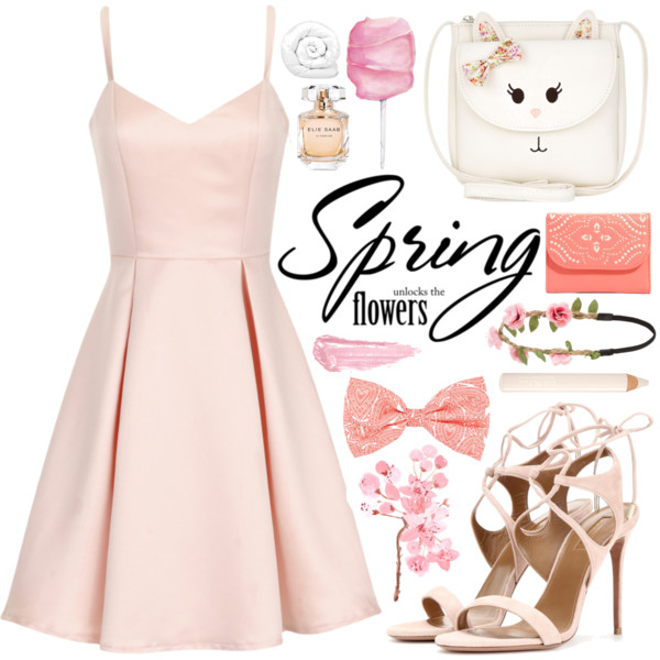 A fashion look from April 2015 featuring pink dress, pink shoes and white handbags. Browse and shop related looks.