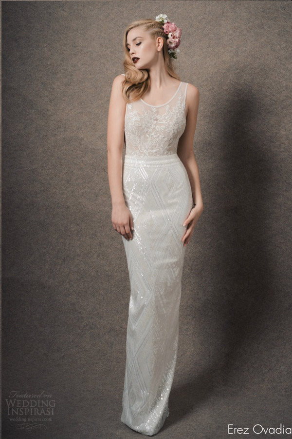 erez ovadia bridal 2015 blossom julia sleeveless wedding dress column skirt illusion bodice婚纱 礼服 裙子 时尚