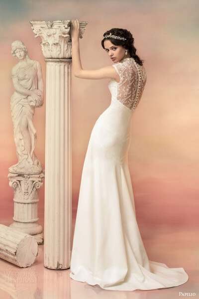 papilio bridal 2015 dionissia sheath wedding dress beaded lace cap sleeve bodice back view婚纱 礼服 裙子 时尚 摄影