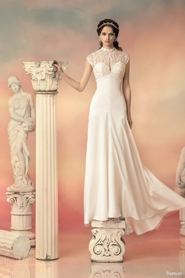 papilio bridal 2015 dionissia sheath wedding dress beaded lace cap婚纱 礼服 裙子 时尚 摄影 sleeve bodice