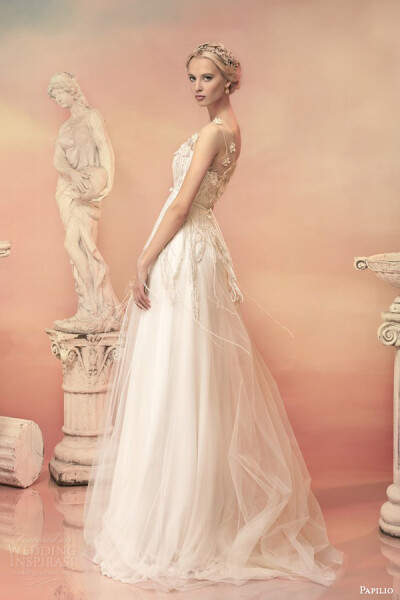 papilio bridal 2015 cleopatra sleeveless empire wedding dress illusion bodice side view婚纱 礼服 裙子 时尚 摄影