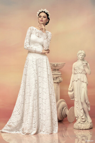 papilio bridal 2015 theodora long sleeve lace wedding dress illusion back婚纱 礼服 裙子 时尚 摄影