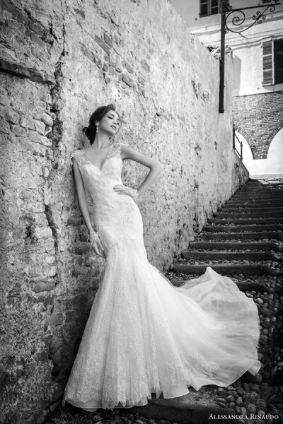 alessandra rinaudo bridal 2015 sharlene cap sleeve wedding dress mermaid fit flare illusion bodice婚纱 礼服 裙子 时尚 摄影 黑白