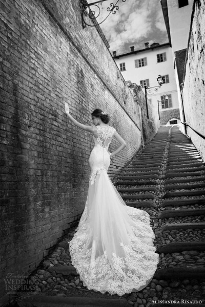 alessandra rinaudo 2015 shannon mermaid wedding dress illusion back lace train婚纱 礼服 裙子 时尚 摄影 黑白