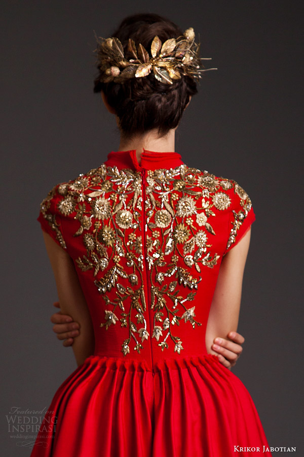 krikor jabotian couture spring 2014 akhtamar red mullet dress cap sleeves embroidery back view close up婚纱 礼服 裙子 时尚 摄影