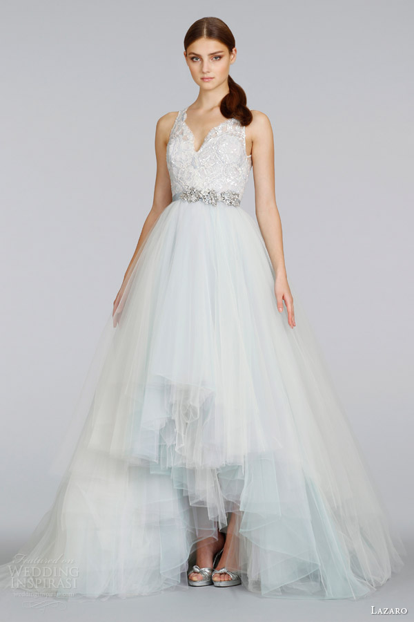 lazaro spring 2014 color wedding dress high low skirt wisteria peony ivory style lz 3414婚纱 礼服 裙子 时尚 摄影