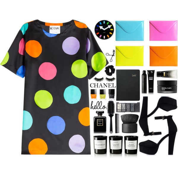 A fashion look from April 2015 featuring colorful polka dot dress, heels &amp;amp; pumps and laptop case. Browse and shop related looks.