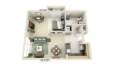 studio apartment 3d floor plan