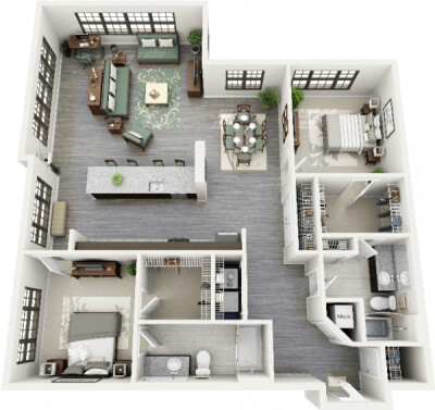 This two bedroom luxury suite is more than just an apartment: it's an urban oasis. Plenty of space for an ample wardrobe, a work area, a huge kitchen and dining area, two bedrooms, two bathrooms, and …