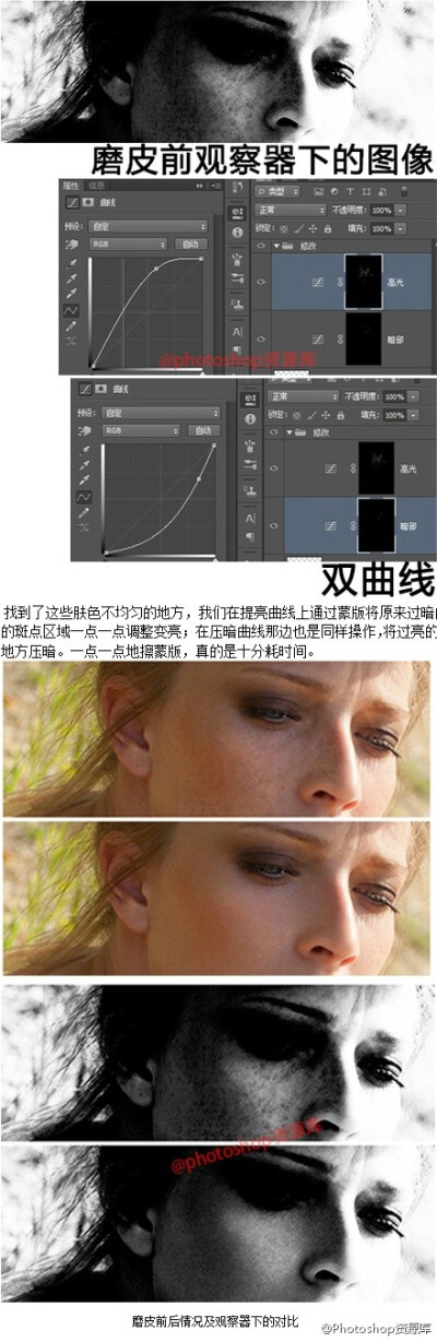 【后期修图必备】#photoshop#双曲线磨皮，教你后期出最精细的商业人像，简单粗暴，效果好，自己收藏，转需吧~（作者：HIDESIGNER隐）