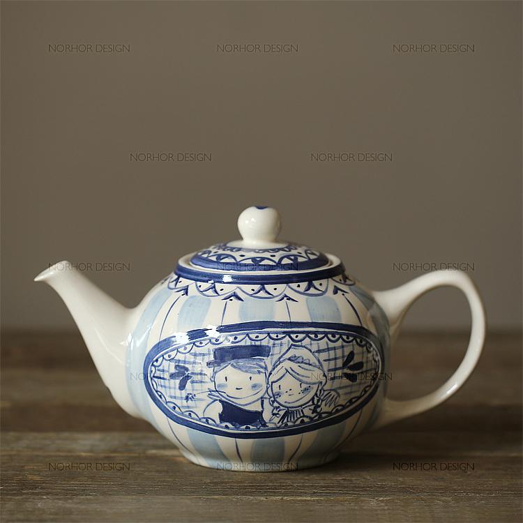 北欧表情美式英式乡村BLONDAMSTERDAM蓝陶系列咖啡壶茶壶