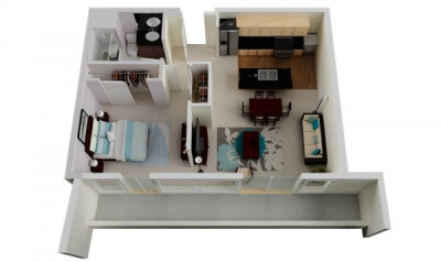 一居室户型装修3D布局效果图欣赏