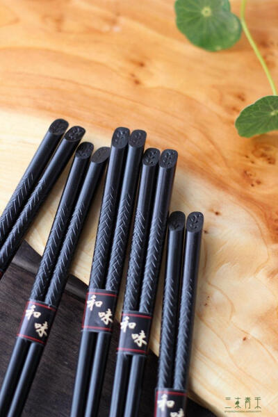 出口日本 黑色麦穗扁头实木工艺筷子 日式尖头料理木筷 套装