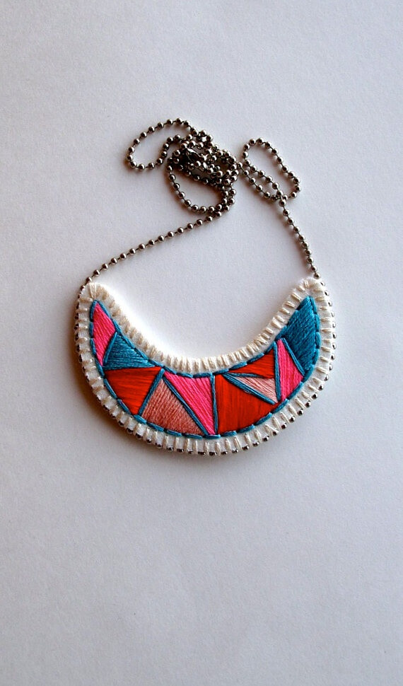 #Embroidered #jewelry #geometric crescent by AnAstridEndeavor on @Etsy