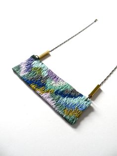 Hand embroidered Necklace / Green, Purple, Blue, Mint &amp;amp; Turquoise / Embroidered Pendant Statement Necklace